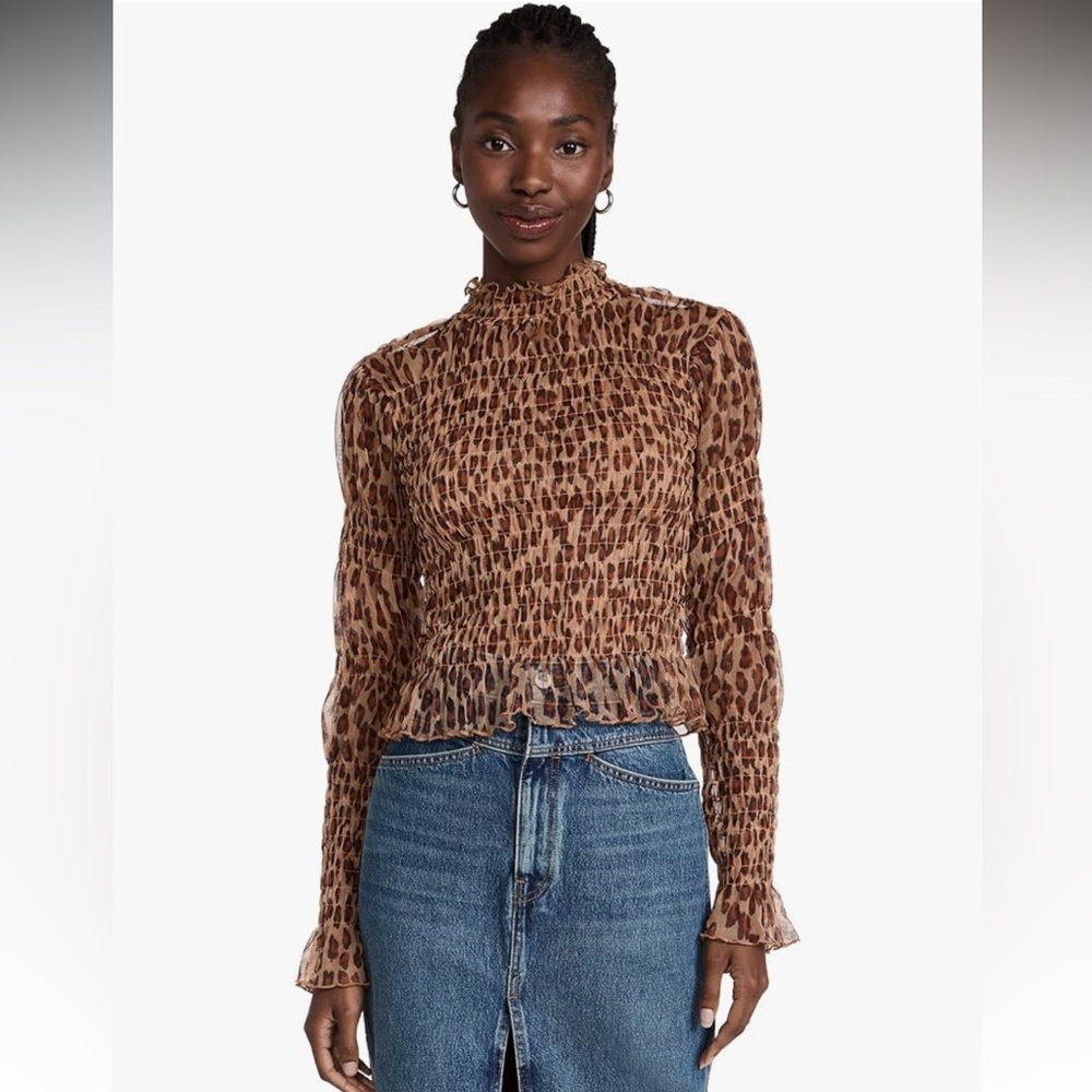 Free People Leopard Print Ruffle Blouse size M